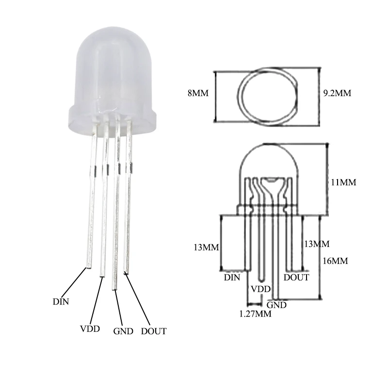 5v Ws2812 5mm Led Rgb Dip Diode Dream Color Addressable Full Color Clear Diffuse Neon Pixel Light Ws2812b Diy Drone Light