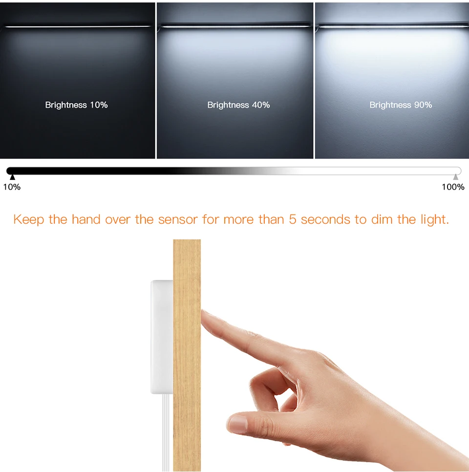 Motion Touch Sensor LED Lights Wireless Light Penetrable Wood Aluminum Bar Light Cabinet Wardrobe Lamp Backlight For Kitchen