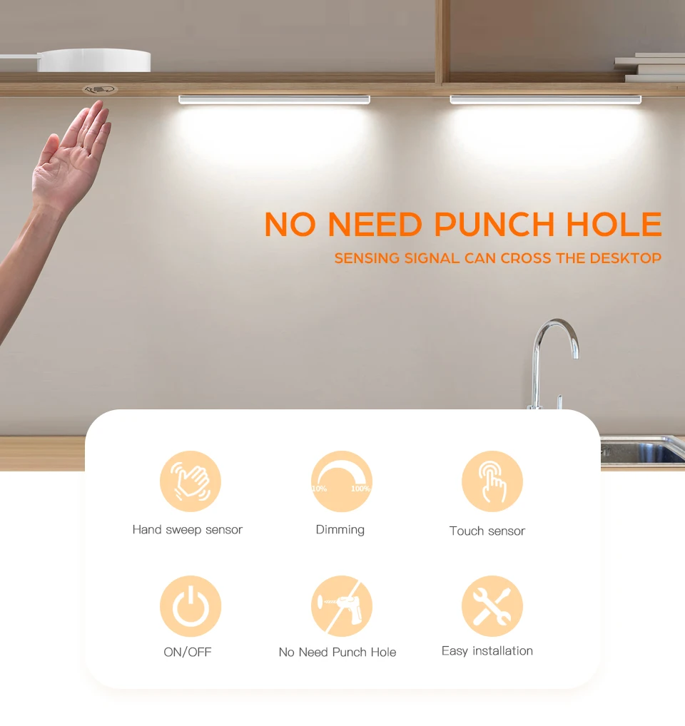 Motion Touch Sensor LED Lights Wireless Light Penetrable Wood Aluminum Bar Light Cabinet Wardrobe Lamp Backlight For Kitchen