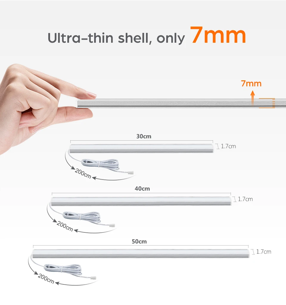 Motion Touch Sensor LED Lights Wireless Light Penetrable Wood Aluminum Bar Light Cabinet Wardrobe Lamp Backlight For Kitchen