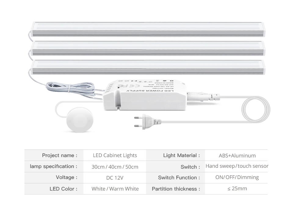 Motion Touch Sensor LED Lights Wireless Light Penetrable Wood Aluminum Bar Light Cabinet Wardrobe Lamp Backlight For Kitchen