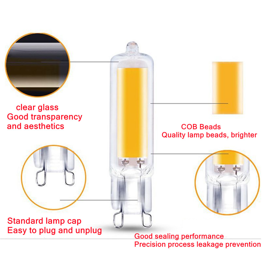 Super Bright G9 LED Light Bulb 7W 9W 12W 15W AC DC 12V 220V Glass Lamp Constant Power Light LED Lighting G9 COB Bulbs