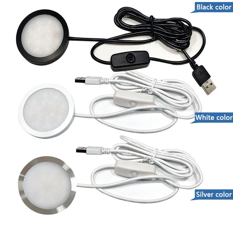 LED Spotlight USB 5V Ultra-thin Cabinet Mini Lamp with Switch 3w 5w 7w Display Jewelry Ceiling Spotlight with 3M Sticker Indoor