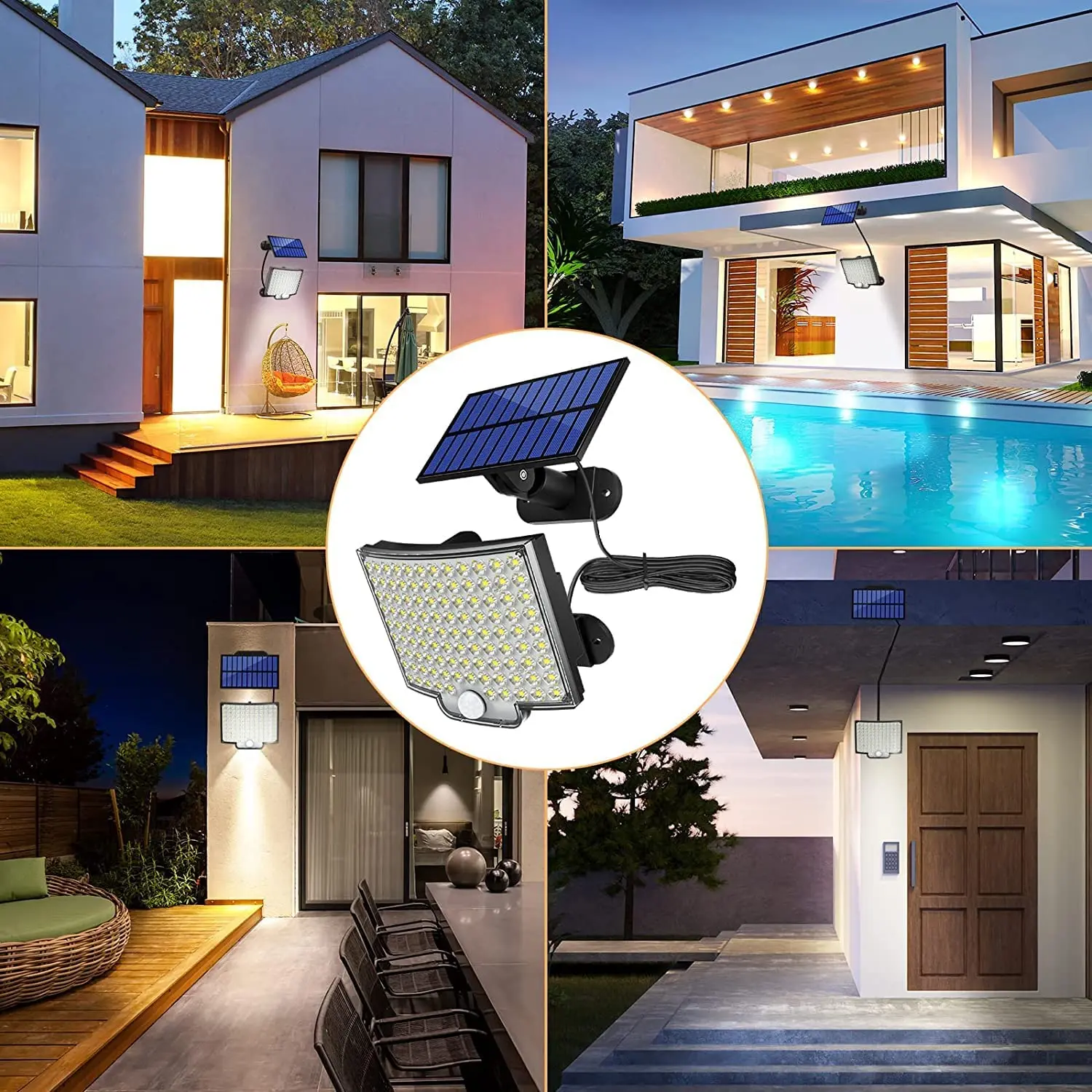 106LED Split Solar Lamp 3 Lighting Mode Outdoor Decoration Sunlight Wall Light PIR Motion Sensor Waterproof Garden Garage Lamp