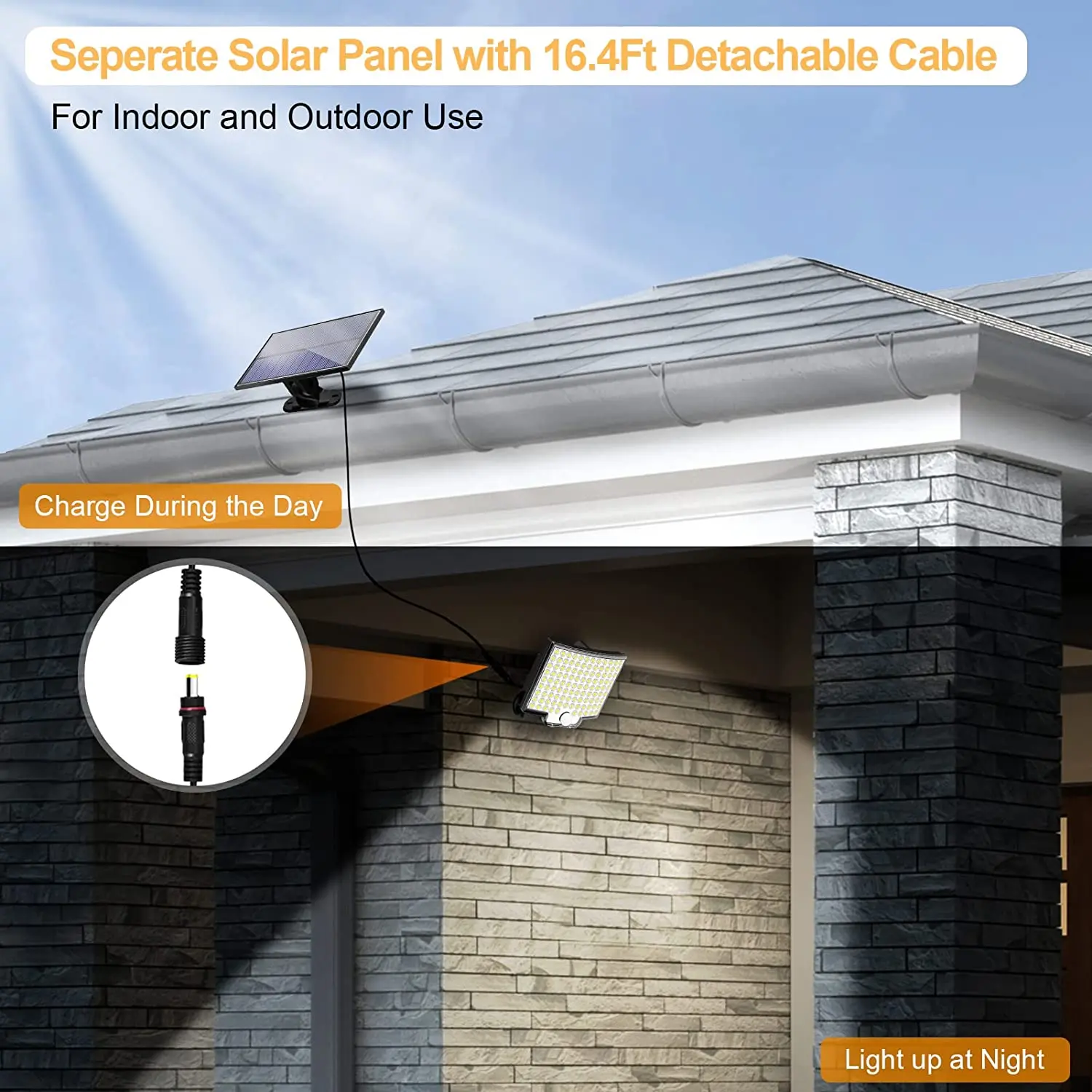 106LED Split Solar Lamp 3 Lighting Mode Outdoor Decoration Sunlight Wall Light PIR Motion Sensor Waterproof Garden Garage Lamp