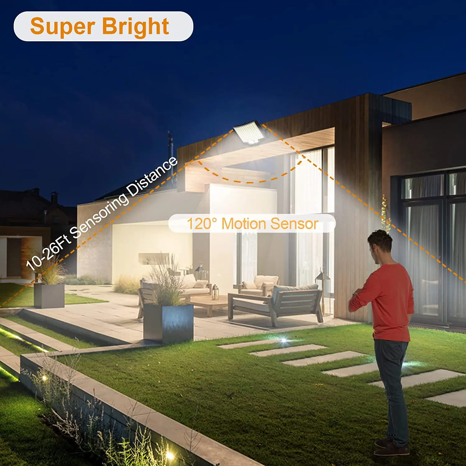 106LED Split Solar Lamp 3 Lighting Mode Outdoor Decoration Sunlight Wall Light PIR Motion Sensor Waterproof Garden Garage Lamp