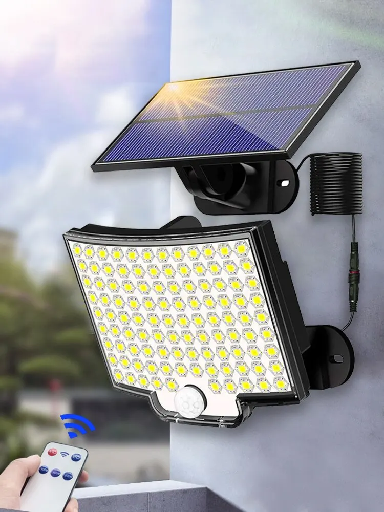 106LED Split Solar Lamp 3 Lighting Mode Outdoor Decoration Sunlight Wall Light PIR Motion Sensor Waterproof Garden Garage Lamp