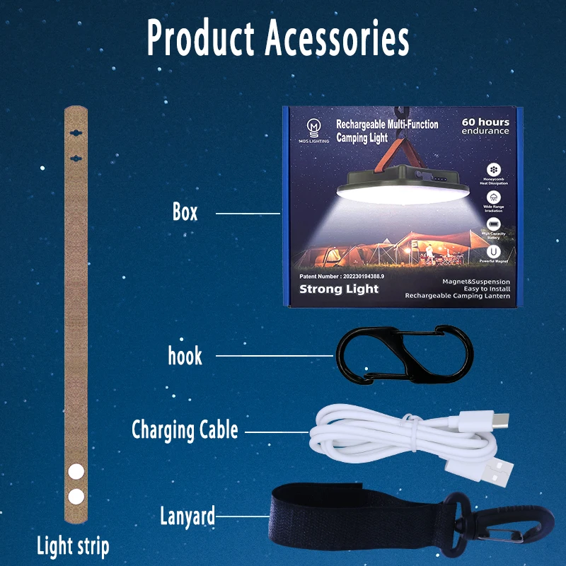 MOSLIGHTING Rechargeable Camping Strong Light Magnet Zoom Torch Tent lantern working maintenance lighting 80W Outdoors LED USB