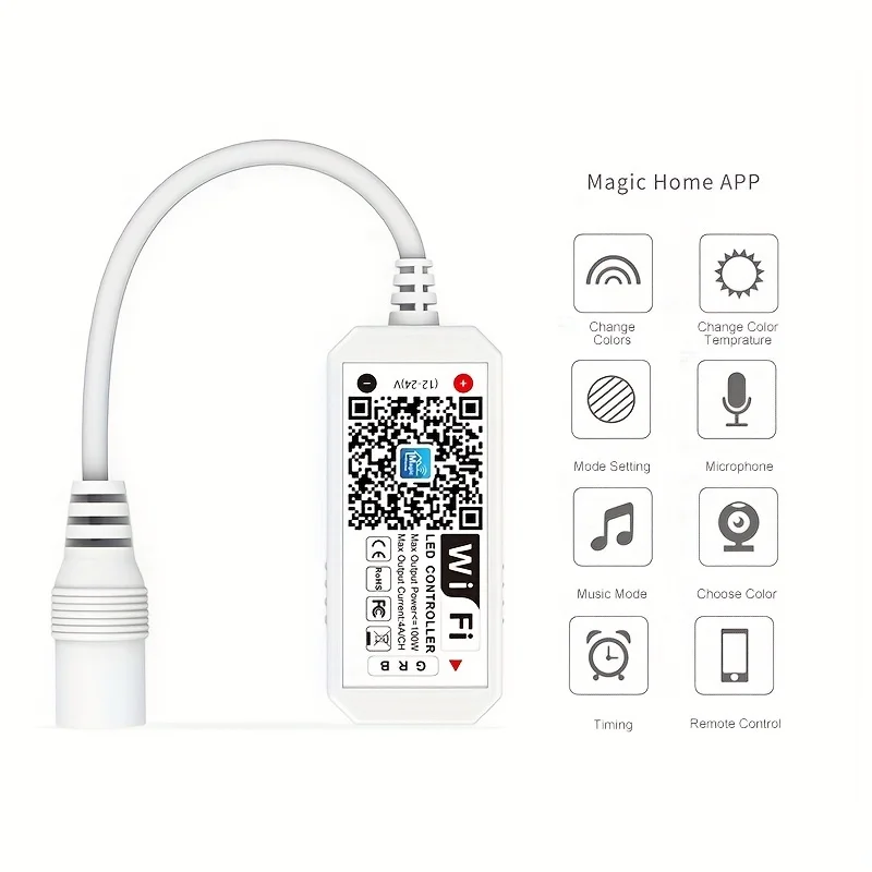 Wifi RGBW RGB Controller Magic Home APP Work with Alexa Google Home for DC12-24V Single Color RGB LED Strip Light Voice Dimmer