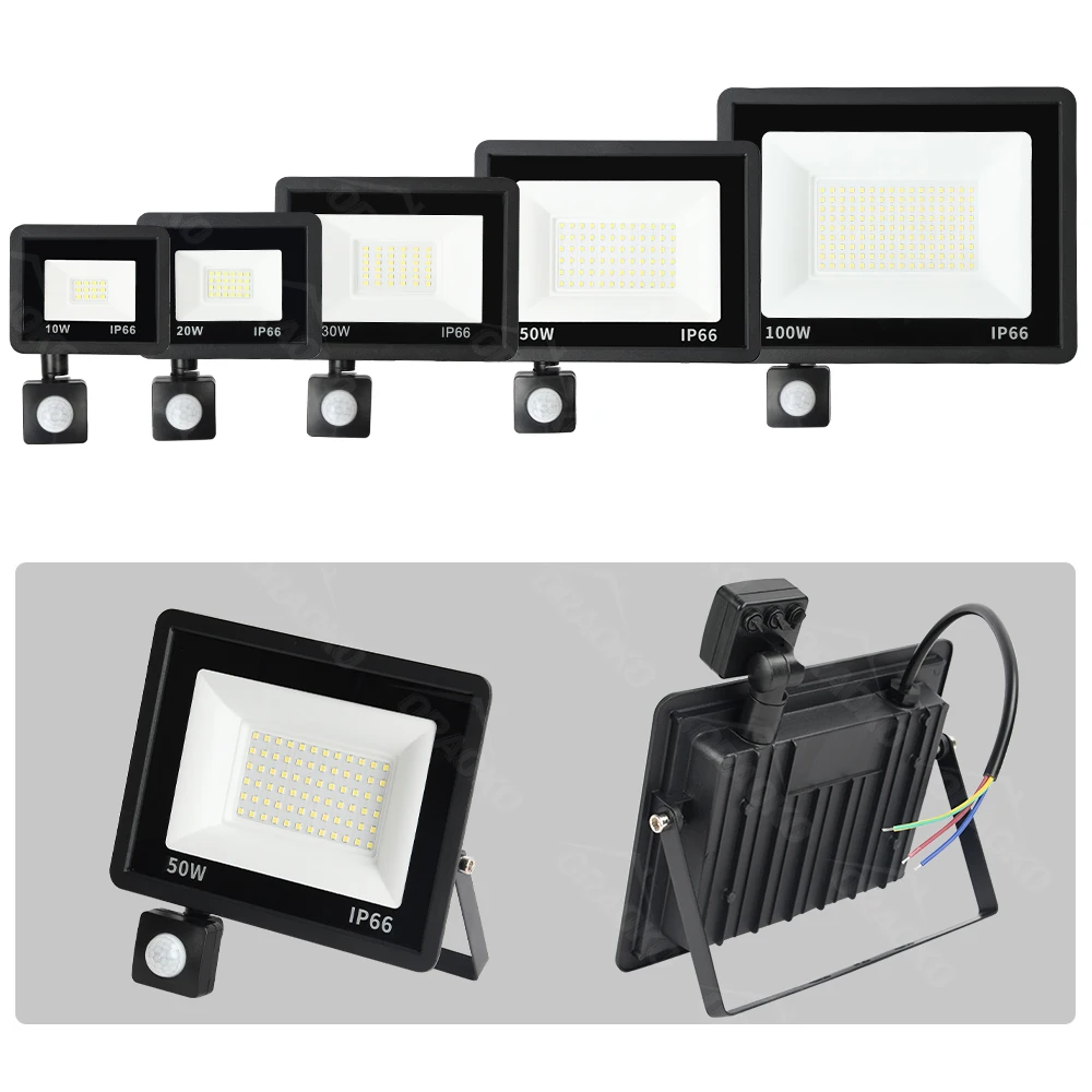 LED Floodlight PIR Motion Sensor White/Warm White IP66 AC220V Exterior Projector Spotlight SMD2835 Outdoor Lighting Floor Lamp
