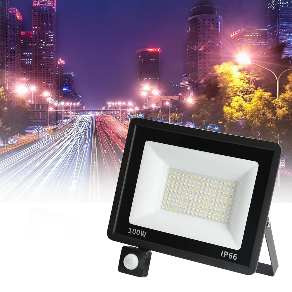 LED Floodlight PIR Motion Sensor White/Warm White IP66 AC220V Exterior Projector Spotlight SMD2835 Outdoor Lighting Floor Lamp