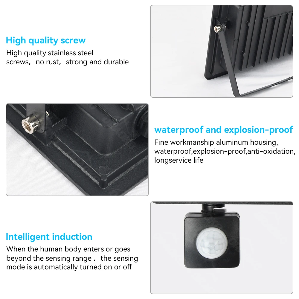 LED Floodlight PIR Motion Sensor White/Warm White IP66 AC220V Exterior Projector Spotlight SMD2835 Outdoor Lighting Floor Lamp
