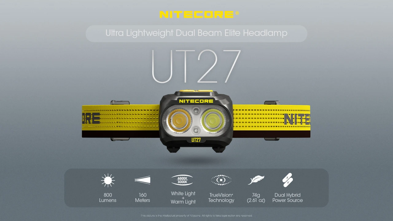 NITECORE UT27 Dual Beam Fusion Elite Headlamp 800 lumens +Removable Rechargeable Battery Spotlight
