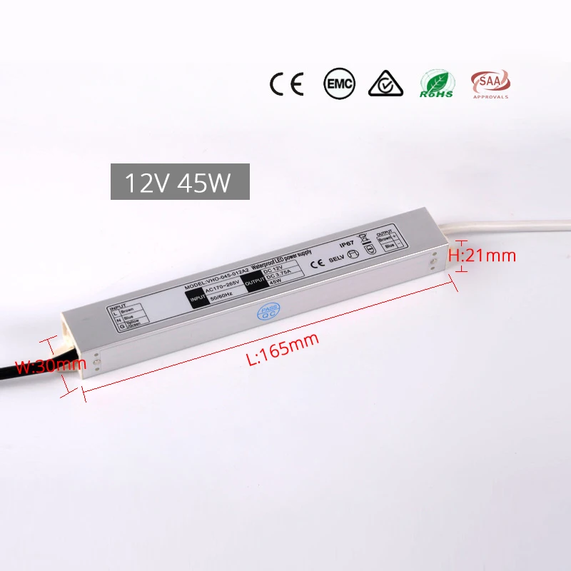 Waterproof LED Power Supply 10W 20W 45W 220V to 12V Driver for LEDs Spotlights Transformer IP67