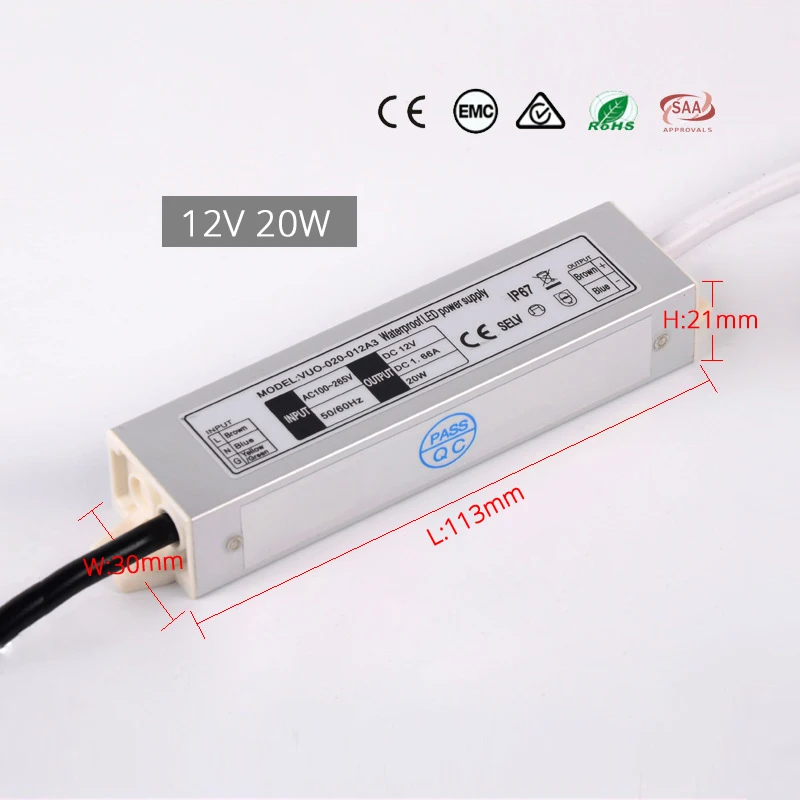 Waterproof LED Power Supply 10W 20W 45W 220V to 12V Driver for LEDs Spotlights Transformer IP67