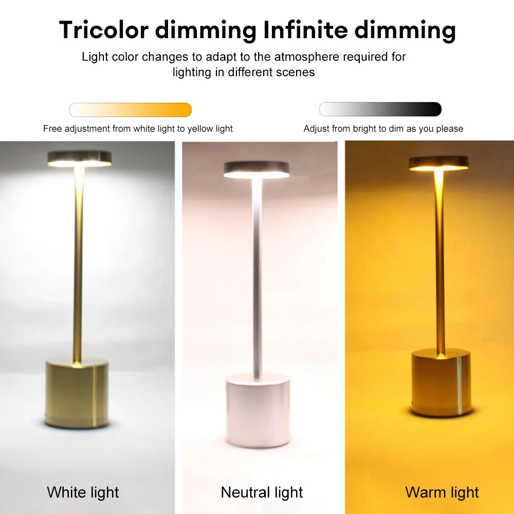 LED Table Lamp Touch Sensor Night Light USB Rechargeable Portable Bedroom Night Light Wireless Reading Lamp Restaurant Hotel Bar