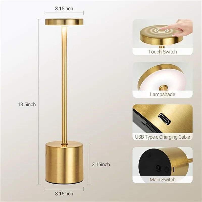 LED Table Lamp Touch Sensor Night Light USB Rechargeable Portable Bedroom Night Light Wireless Reading Lamp Restaurant Hotel Bar