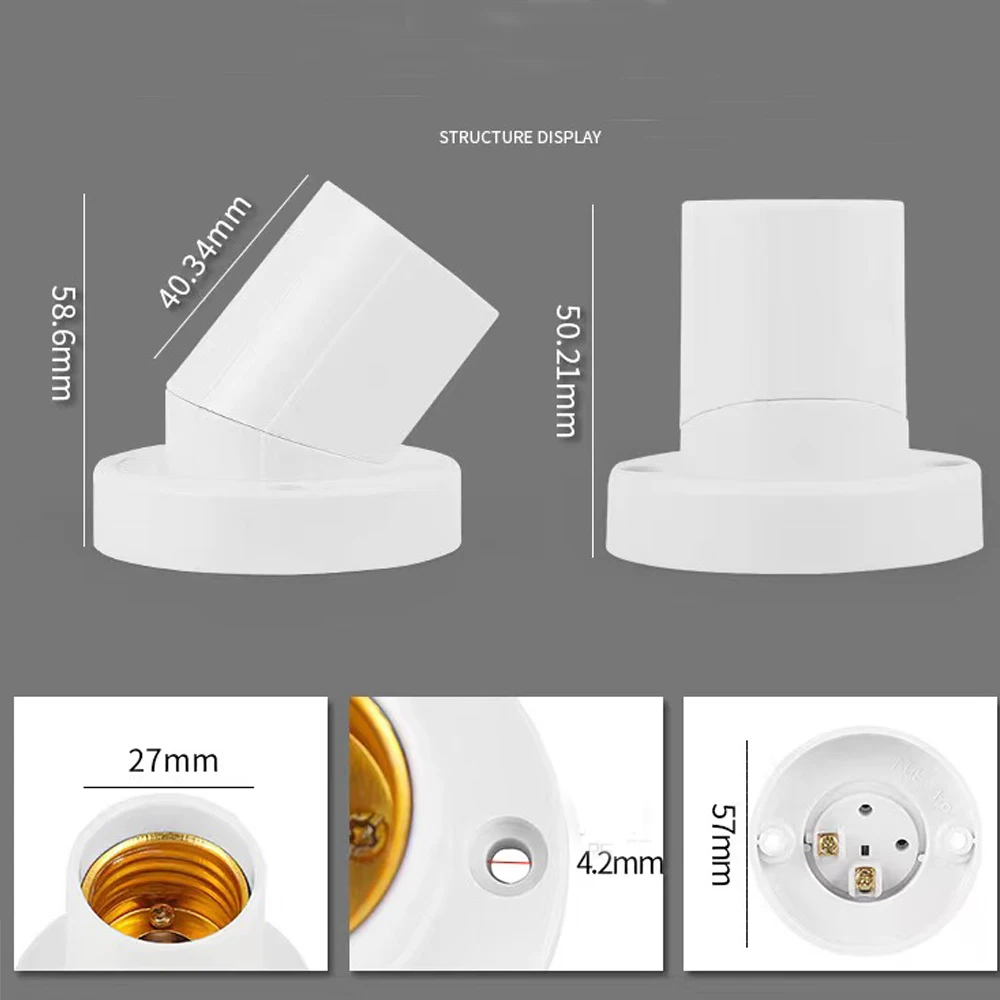 1pcs Rotatable Straight Oblique E27 Lamp Holder 10A Flat Screw Led Lighting Bulb Head Base 230V Black White