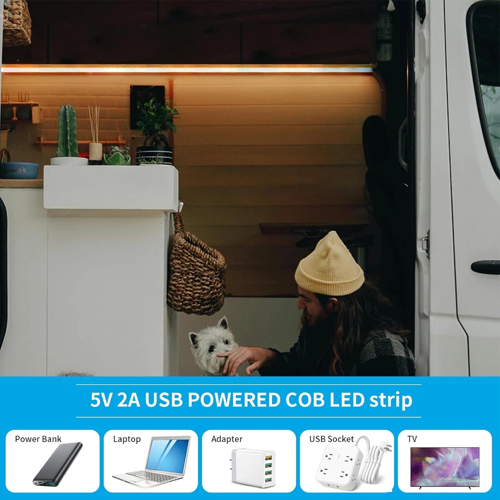 USB Homekit COB LED Strip Light 5V 1m 2m Warm white Neutral white Dimmable Flexible Lamp 3000K 4000K 6500K Siri Voice Control
