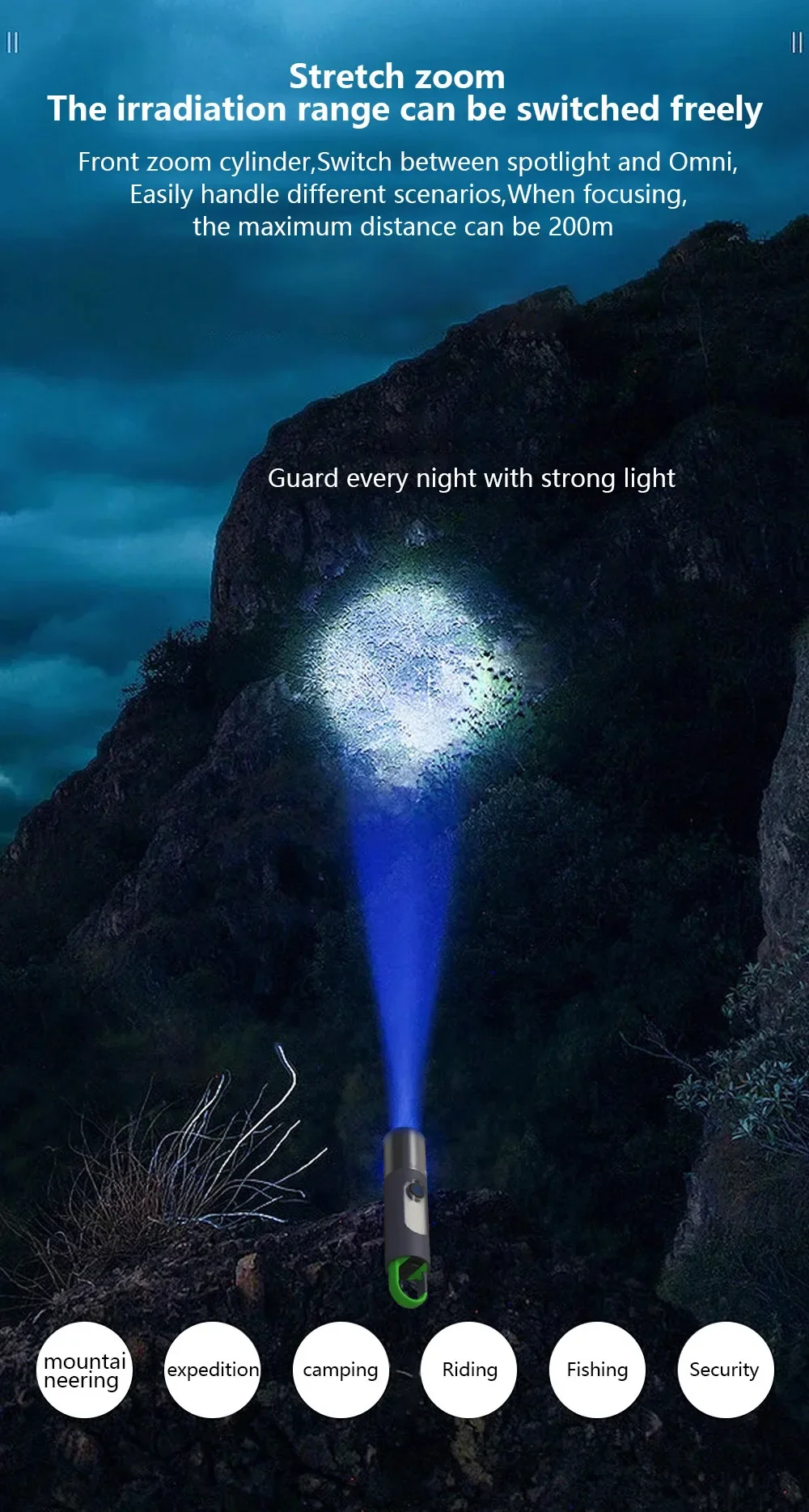 Strong Light Zoom LED Flashlight P50/White Laser Lighting Torch USB Rechargeable Lantern Outdoor Portable Camping Lamp with Hook