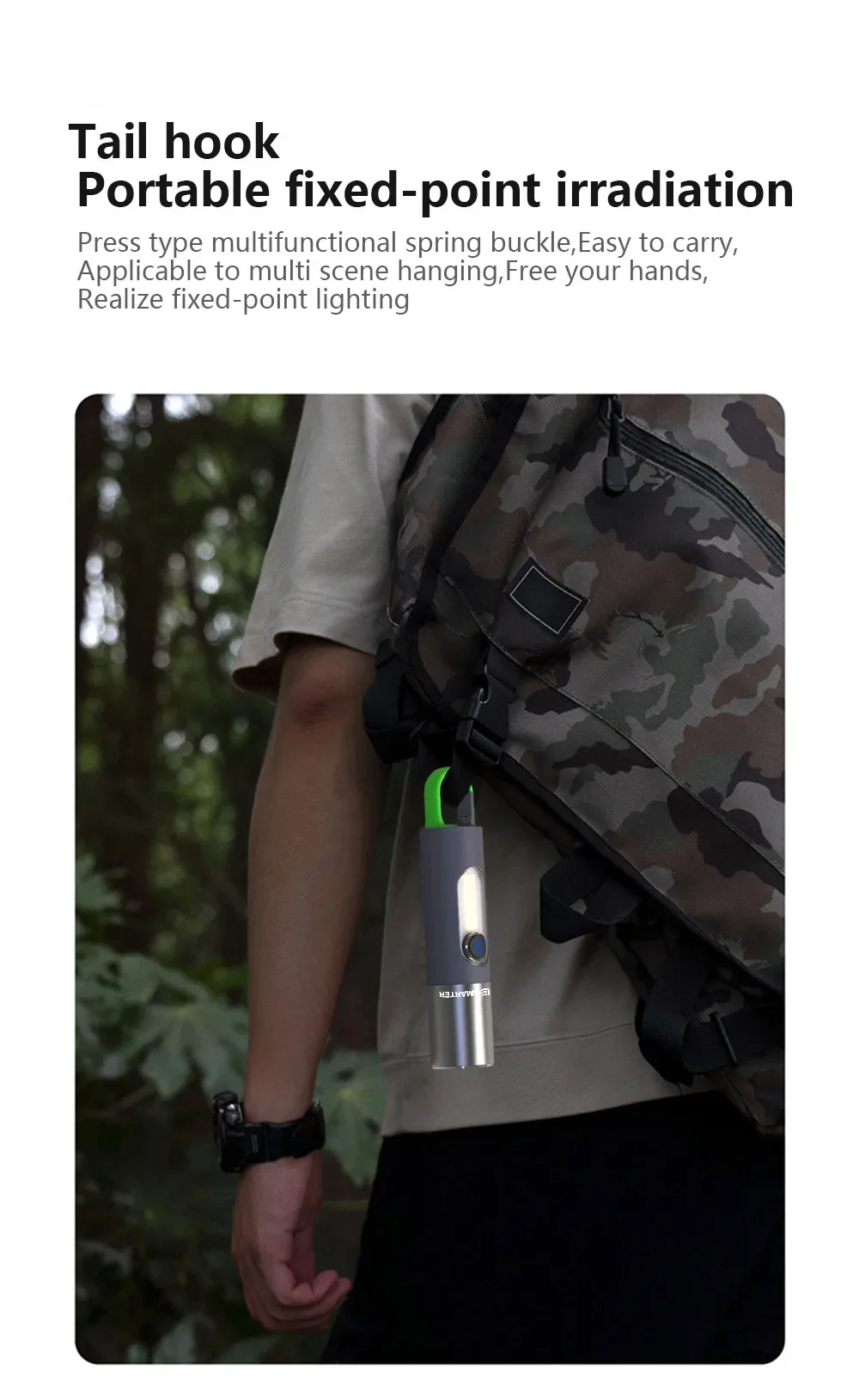 Strong Light Zoom LED Flashlight P50/White Laser Lighting Torch USB Rechargeable Lantern Outdoor Portable Camping Lamp with Hook