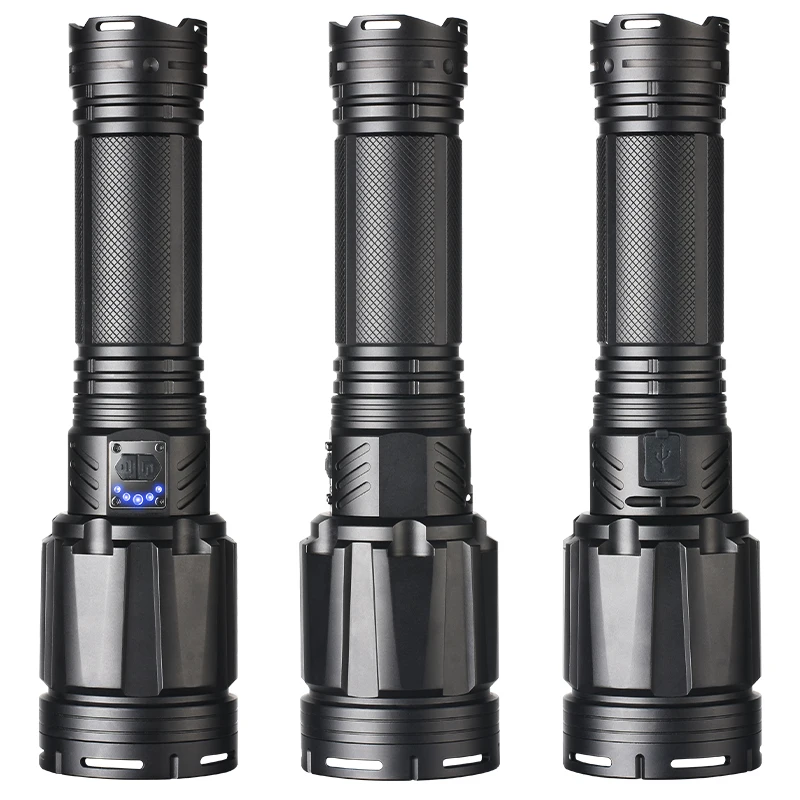 Powerful LED Flashlight Super Bright Spotlight Long Range Zoomable Emergency Torch Outdoor Tactical Flashlight Power Display