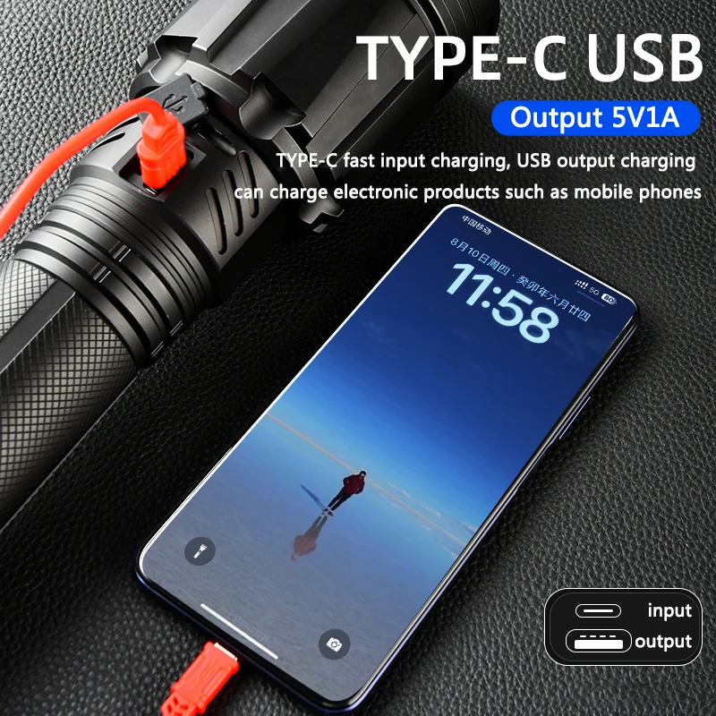 Powerful LED Flashlight Super Bright Spotlight Long Range Zoomable Emergency Torch Outdoor Tactical Flashlight Power Display