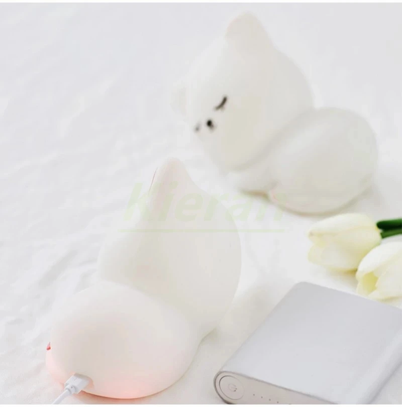 Soft Silicone Cat Seven Colors LED Night Lights USB Rechargeable Children Baby Kids Floor Lamp Creative Cartoon Room Decor Light