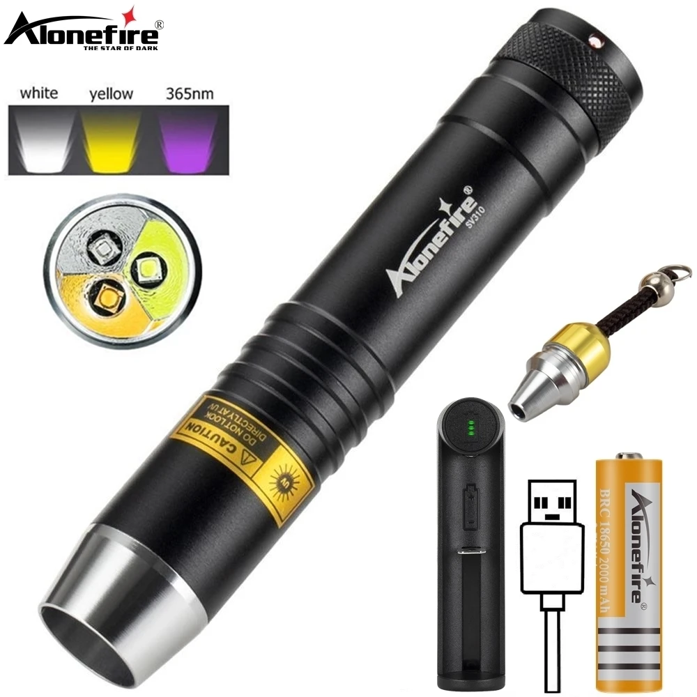 3-in-1 White Yellow 365nm UV LED Flashlight Jewelry Jade Stone Cat Dog Pet Stain Tinea Marker Ore Money Scorpion Detection Light