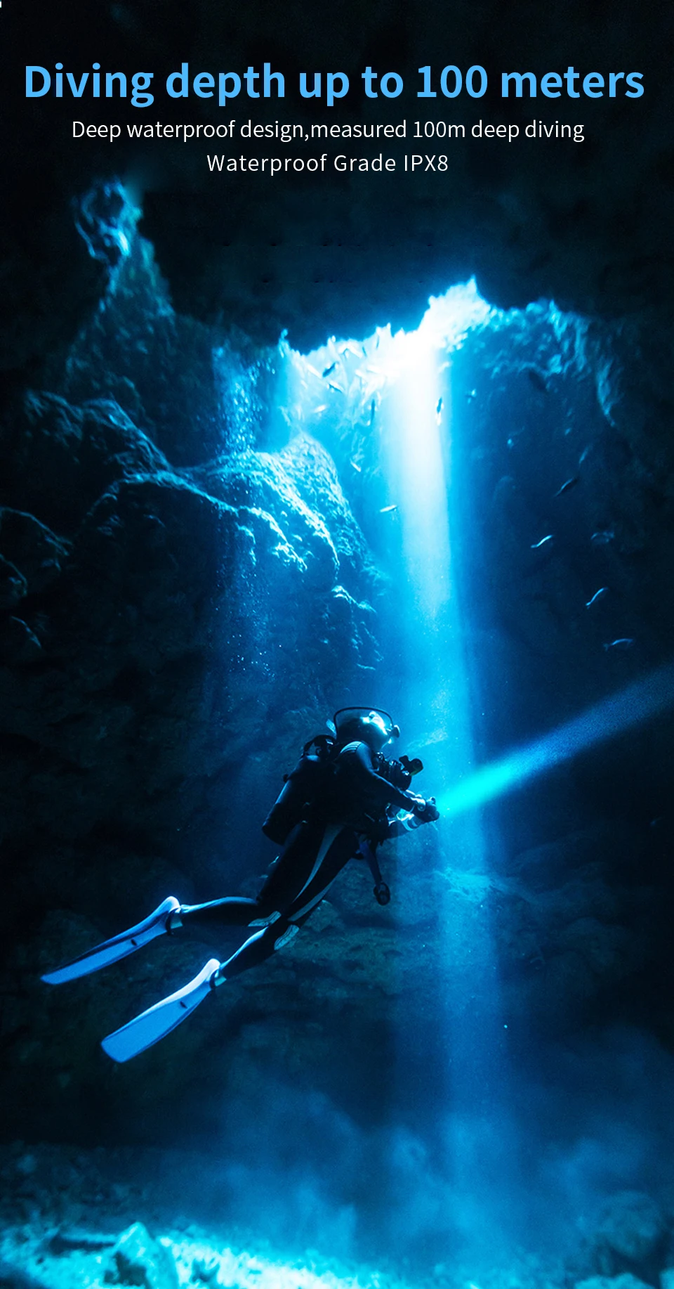 Diving Flashlight 3000LM CERR LED focus long waterproof night submersible fishing IPX8 outdoor underwater strong penetrati