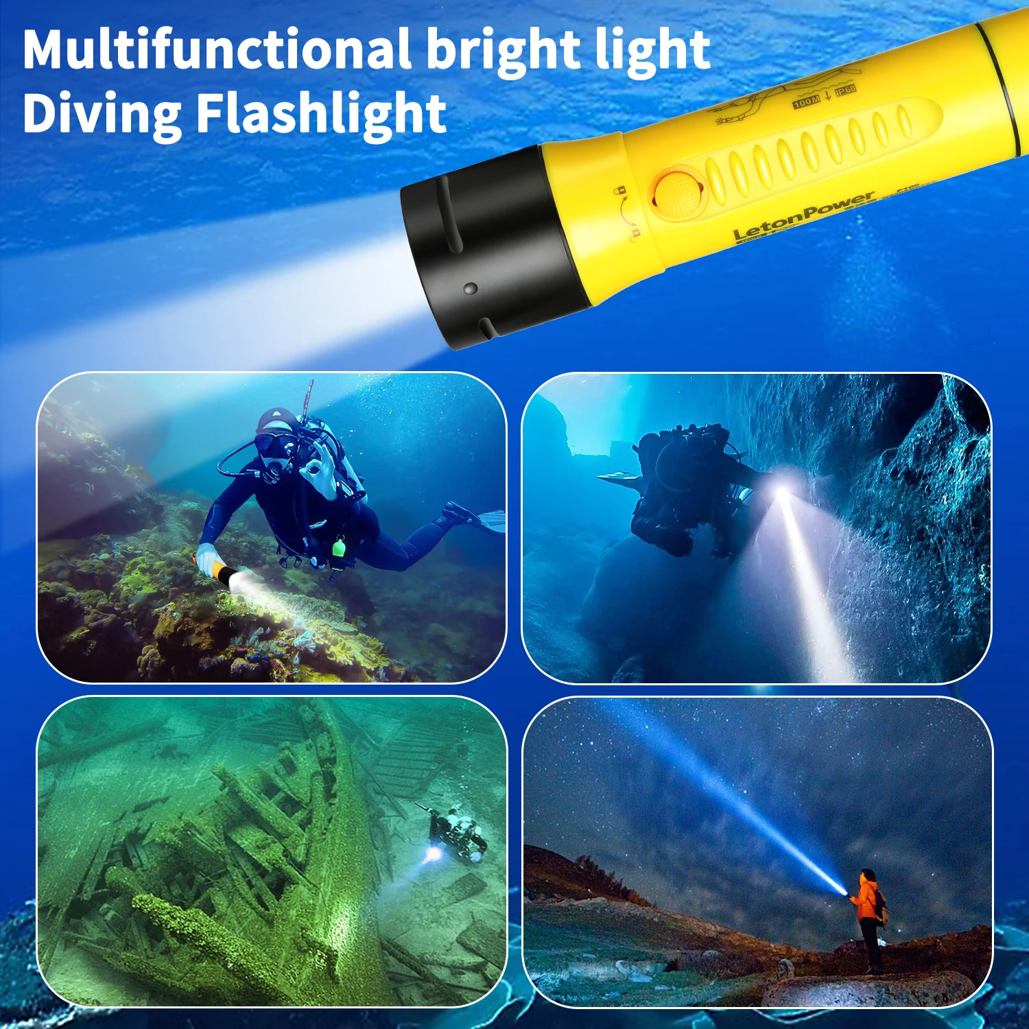 Diving Flashlight 3000LM CERR LED focus long waterproof night submersible fishing IPX8 outdoor underwater strong penetrati