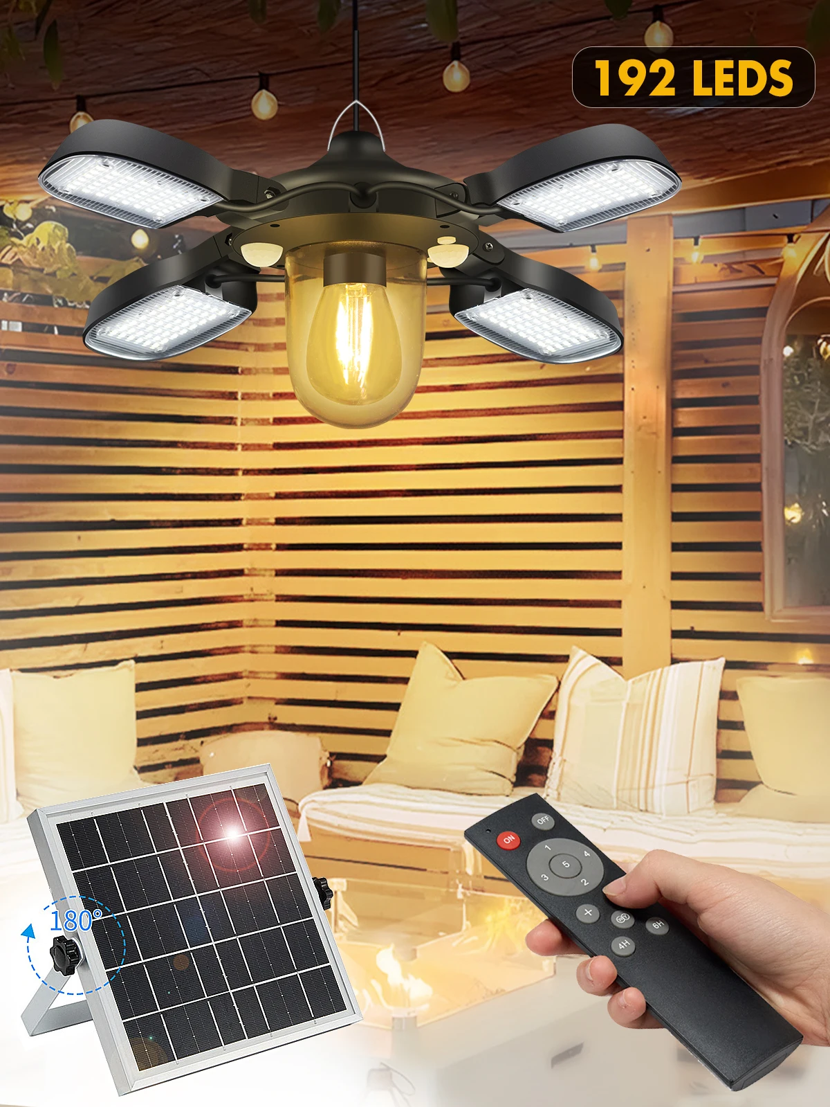 192led Solar Powered Barn Light Solar Shed Light for Indoor and Outdoor 1000LM Dual Motion Sensor Solar Pendant Light For Gazebo