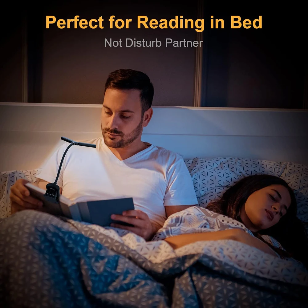 Dual Heads 14 LED Touch Control Reading Light with 3 Colors&8 Brightness USB Rechargeable Eye Care Book Light Clip on Book/Desk