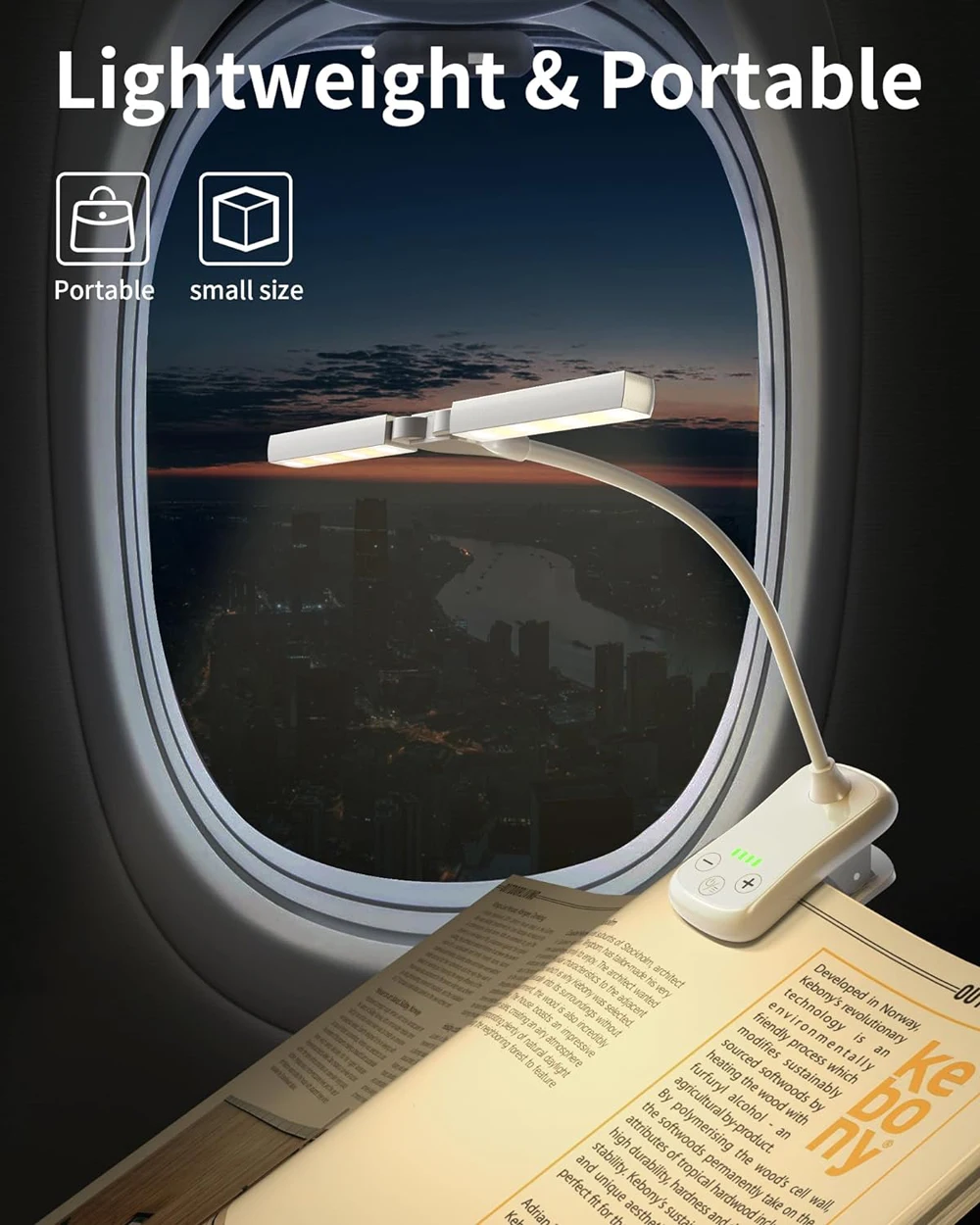 Dual Heads 14 LED Touch Control Reading Light with 3 Colors&8 Brightness USB Rechargeable Eye Care Book Light Clip on Book/Desk
