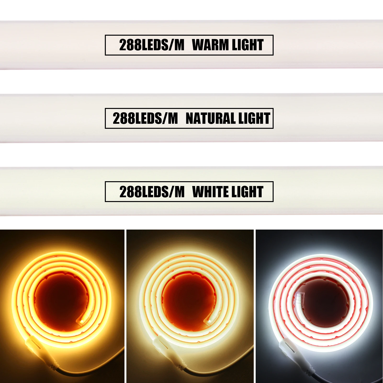 220V Dimmable COB LED Neon Strip Light 288Leds/M IP67 With Switch/Dimmer EU Plug Flexible Adhesive Tape for Home Garden Lighting