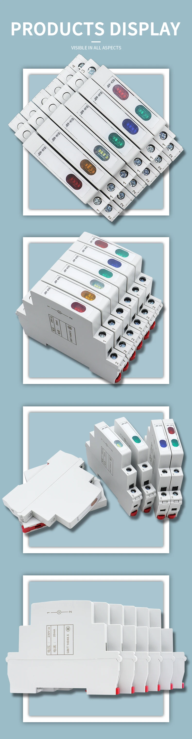 Din Rail Indicator Light 230V AC/DC Modular Din Rail Lamp Indicator Light JD9 50/60Hz Single Light Dual Lamp