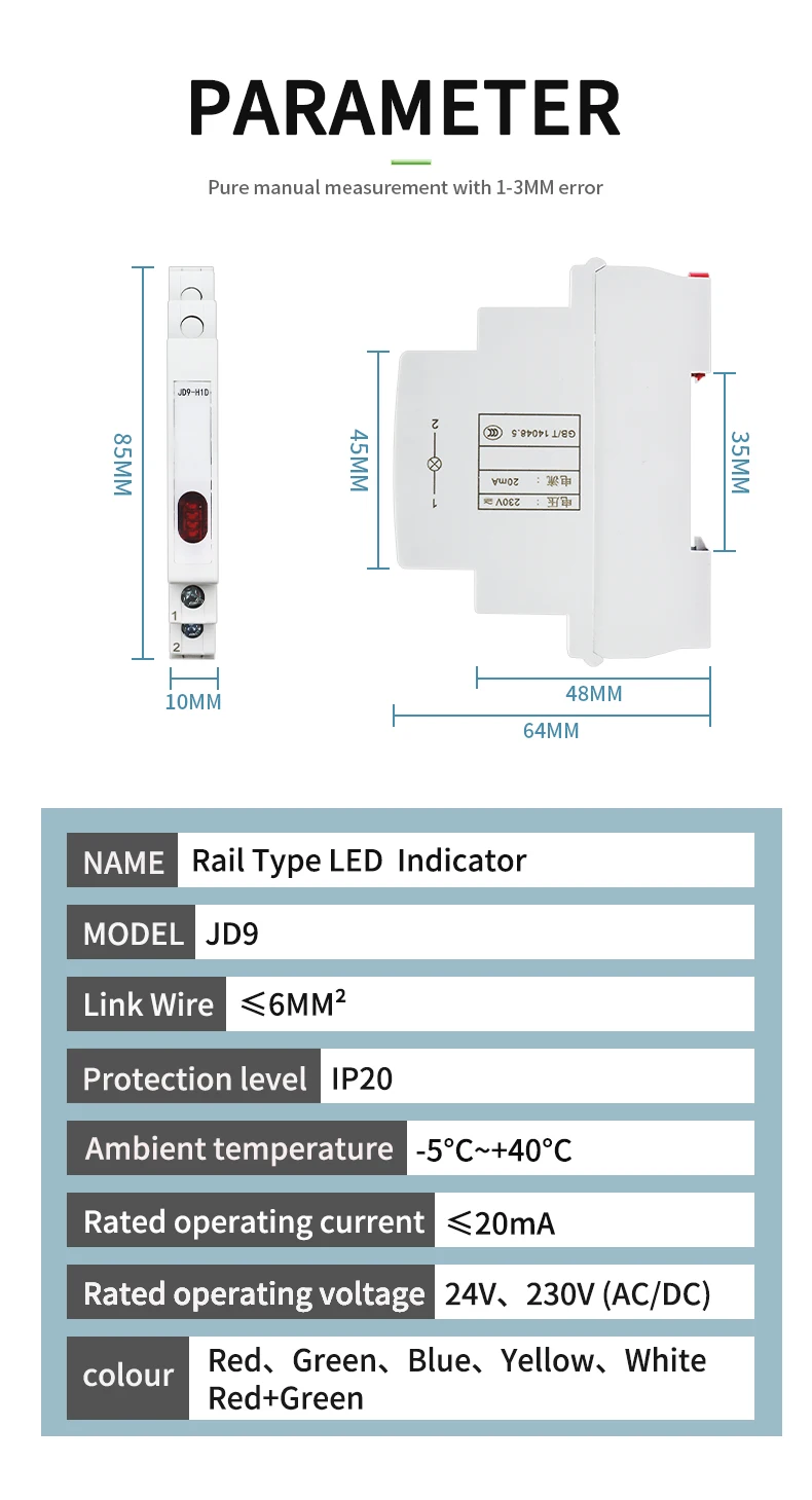 Din Rail Indicator Light 230V AC/DC Modular Din Rail Lamp Indicator Light JD9 50/60Hz Single Light Dual Lamp