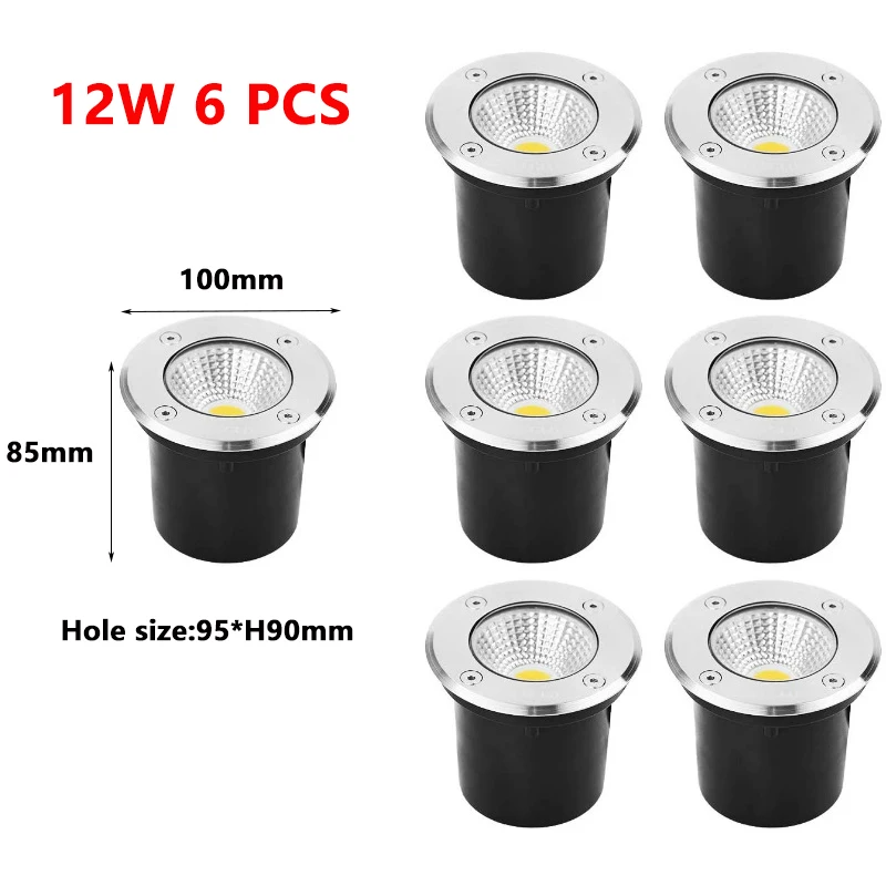 6PCS Outdoor Garden Lighting IP67 Waterproof LED Underground Light 5W10W15W Buried Light Garden Landscape Light 110V220V 12V