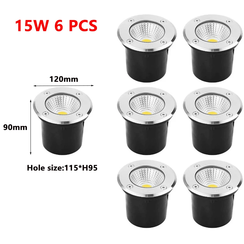 6PCS Outdoor Garden Lighting IP67 Waterproof LED Underground Light 5W10W15W Buried Light Garden Landscape Light 110V220V 12V