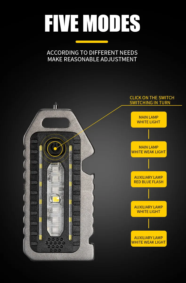 Keychain Flashlights Mini Led Light Selfdefense Whistle Multifunctional Portable Rechargeable 10W Built In Battery For Outdoor