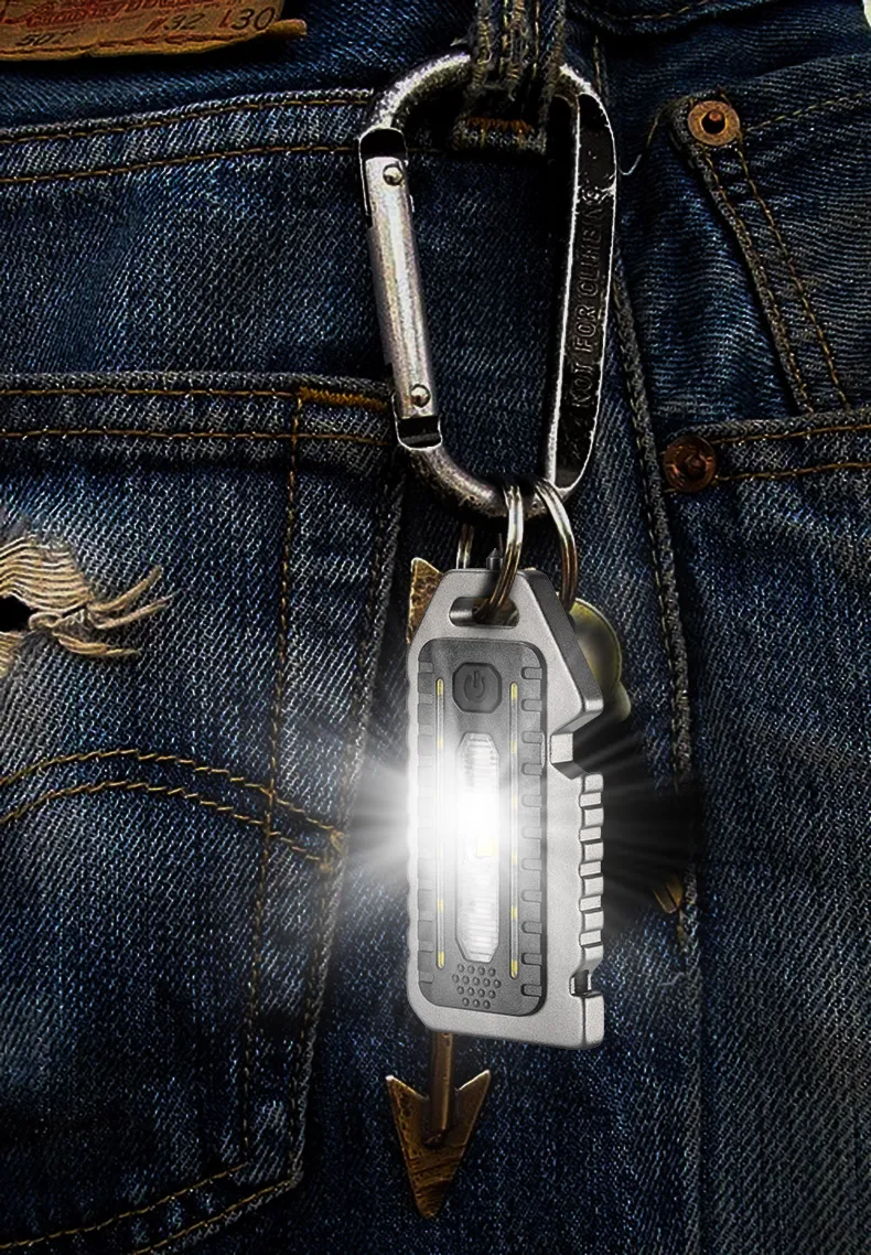 Keychain Flashlights Mini Led Light Selfdefense Whistle Multifunctional Portable Rechargeable 10W Built In Battery For Outdoor