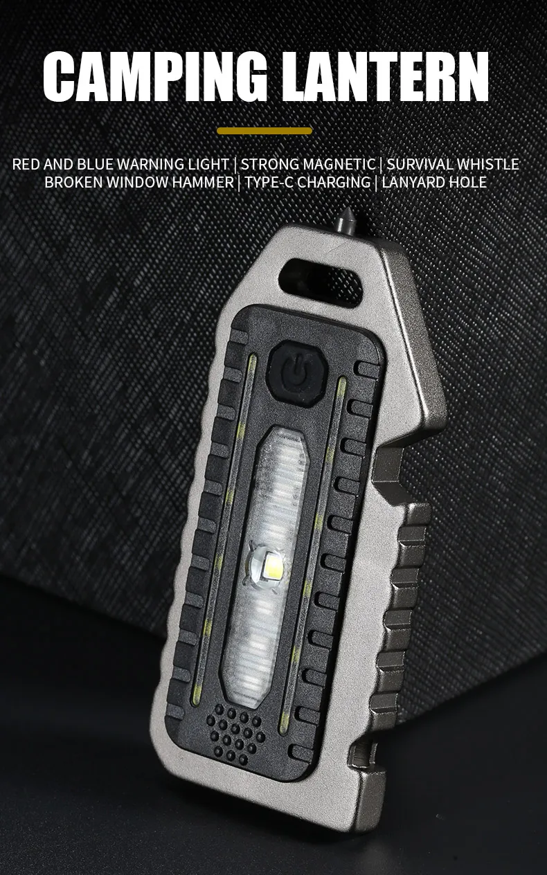 Keychain Flashlights Mini Led Light Selfdefense Whistle Multifunctional Portable Rechargeable 10W Built In Battery For Outdoor