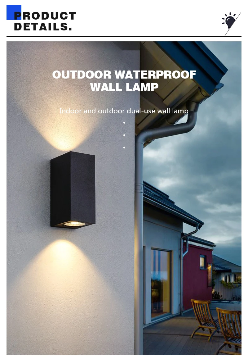 Waterproof LED Outdoor Wall Lamp IP65 Upper Lower Lighting Porch Garden Lamp Indoor Bedroom Bedside Home Decor Wall Light
