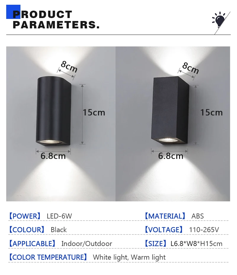 Waterproof LED Outdoor Wall Lamp IP65 Upper Lower Lighting Porch Garden Lamp Indoor Bedroom Bedside Home Decor Wall Light
