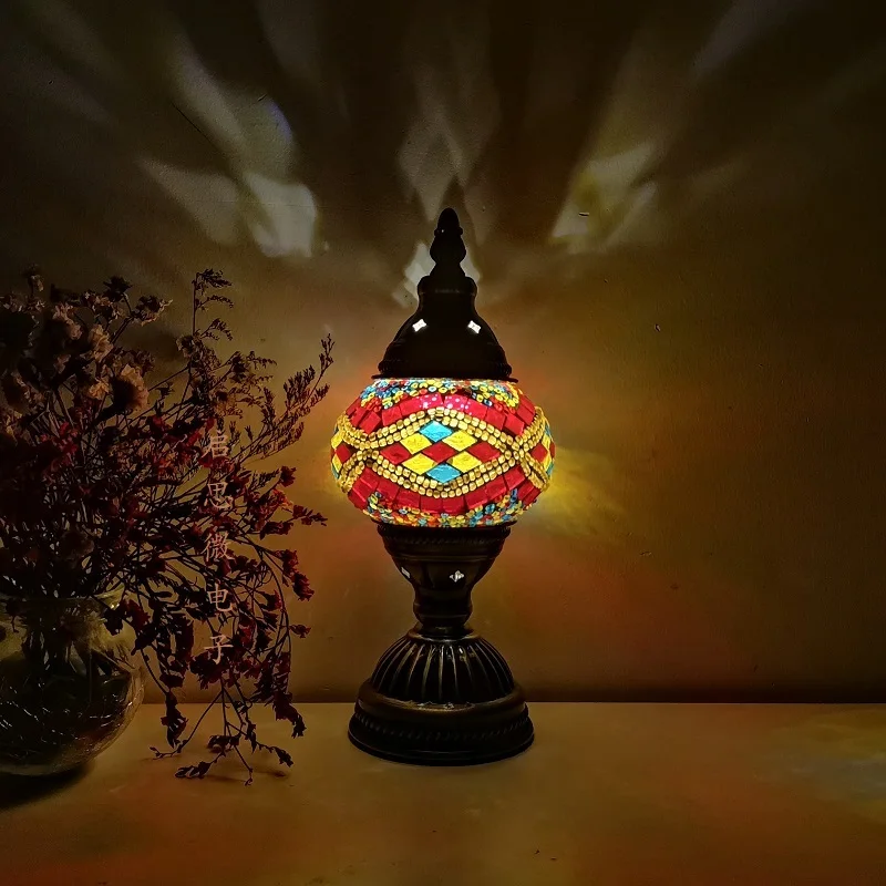 Mosaic Table Lamp Vintage Art Deco Handcrafted Lamparas De Mesa Mosaic Glass Bed Light Lamparas Con Mosaicos Night Lights