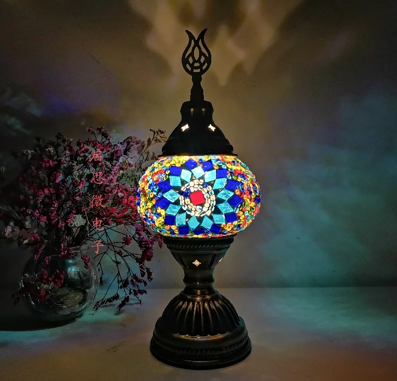 Mosaic Table Lamp Vintage Art Deco Handcrafted Lamparas De Mesa Mosaic Glass Bed Light Lamparas Con Mosaicos Night Lights