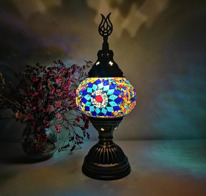 Mosaic Table Lamp Vintage Art Deco Handcrafted Lamparas De Mesa Mosaic Glass Bed Light Lamparas Con Mosaicos Night Lights