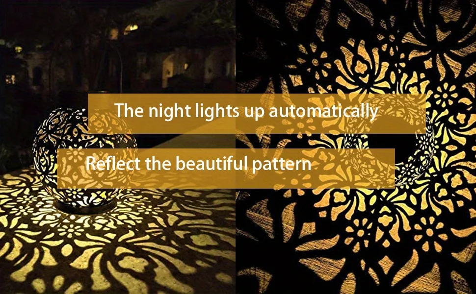 Metallic Solar Lantern Hanging LED Garden Lights Christmas Night Light for Outdoor Patio Lawn Backyard Courtyard Tabletop Decor