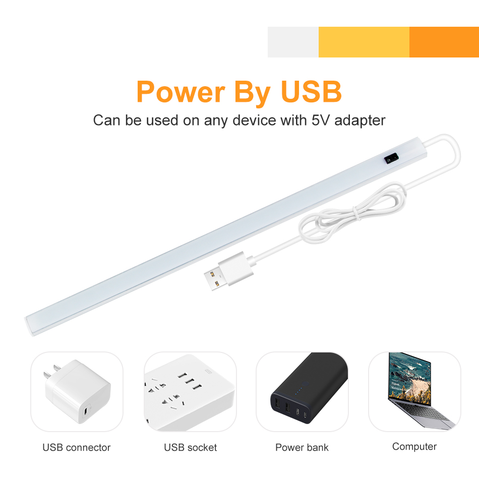 20/40/50CM LED Cabinet Light PIR Motion Hand Sweep Sensor Night Lights USB Plug For Kitchen Bedroom Closet Bedside Night Lamp