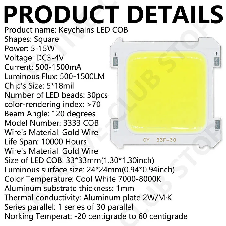 LED COB CHIP for USB Portable Mini Keychain Camping Light Pocket Flashlight Outdoor White Light DC3-4V 5-15W 500-1500lm 10pcs